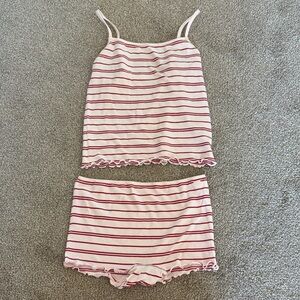 Bliss Pink & White Striped Ribbed Cami and Shorts Set